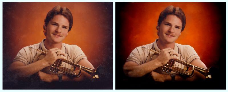 Before and after student senior picture restoration.